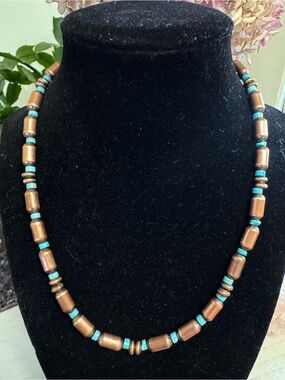 18” Kingman Mojave Turquoise and Copper Beaded Necklace - Southwestern